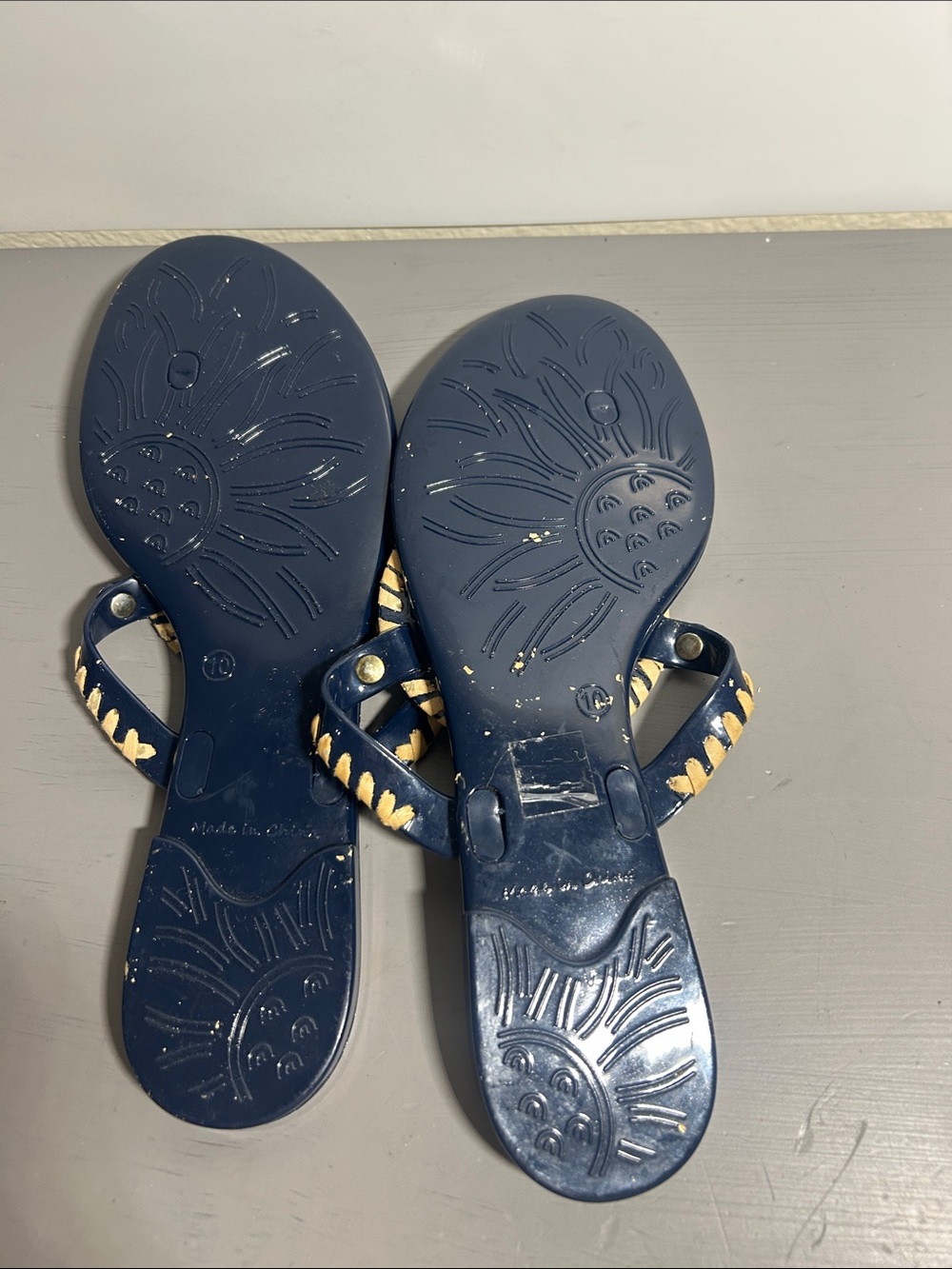 Jack Rogers Navy Blue Braided Medallion Thong Sandals - Picture 7 of 7